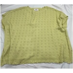 R2 Womens 1X Oversized Cotton Pointelle Knit Top Lime Green Scallop Hem PB9987